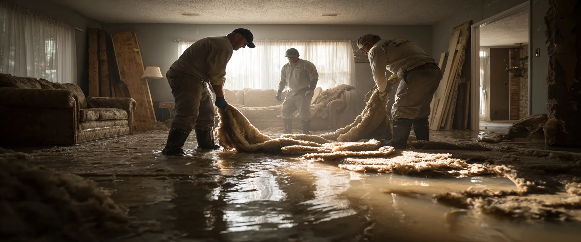 Wet carpet removal after storm water damage