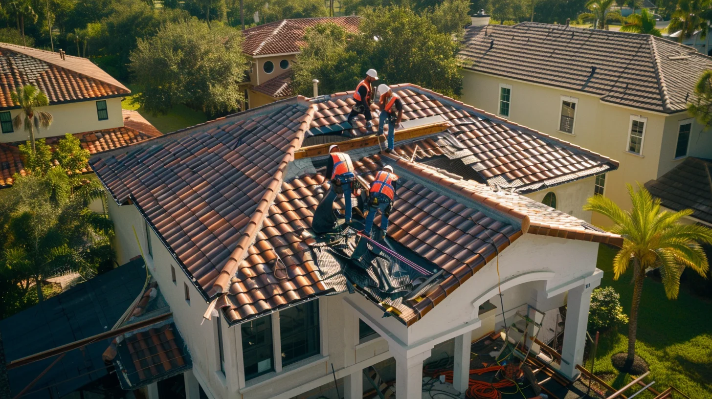 Professional roofing crew at work