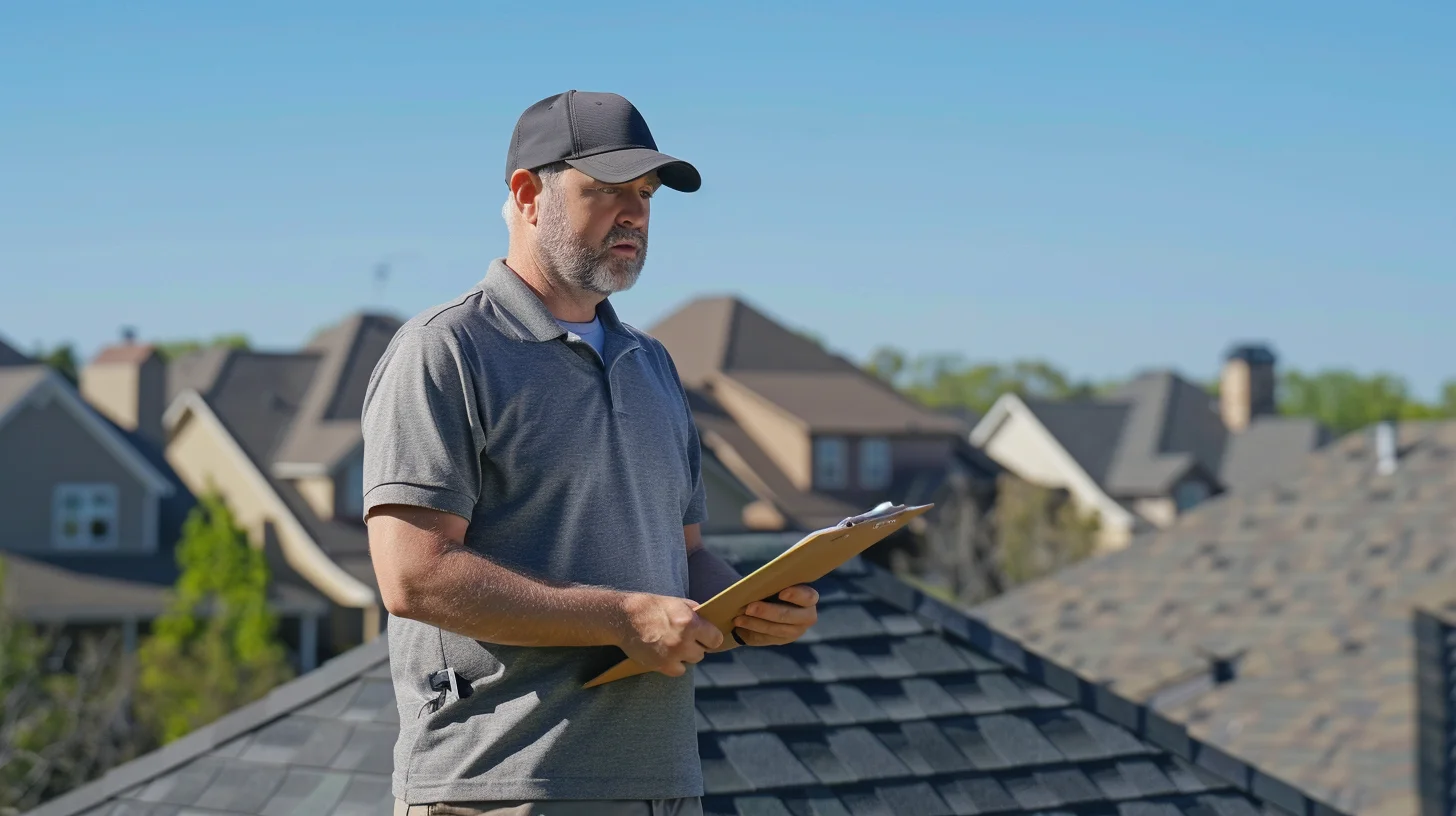 Licensed roofing inspector documenting damage