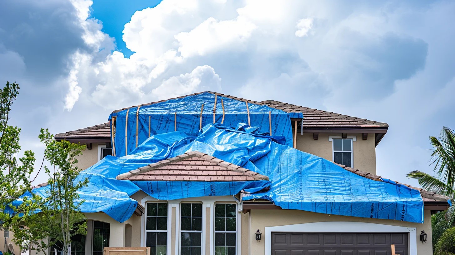 Blue tarp on Florida home after storm damage